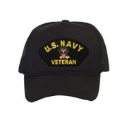 Mens US Navy Trucker Hat - Adjustable Snapback Cap, Veteran Black