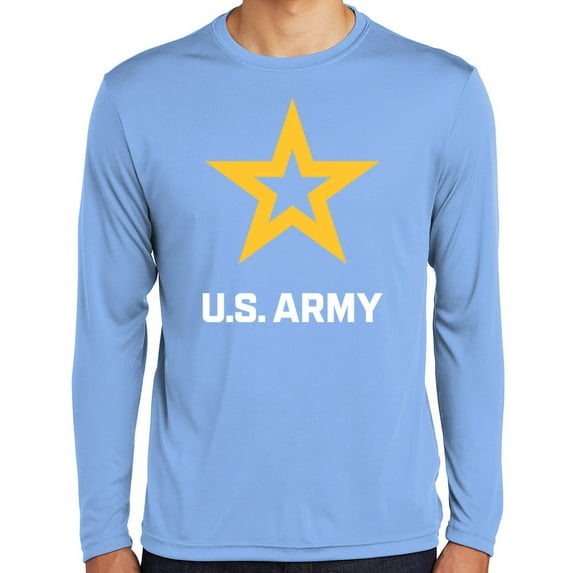 Mens US United States Army Moisture-Wicking Long Sleeve T-shirt, Medium Carolina Blue
