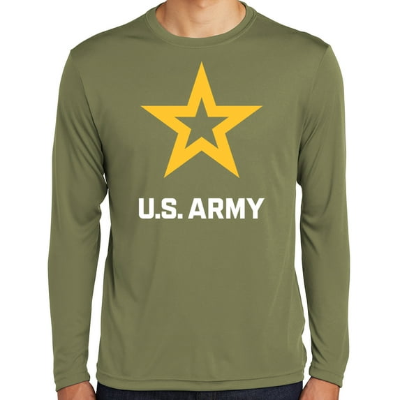 Mens US United States Army Moisture-Wicking Long Sleeve T-shirt, Small Olive Drab