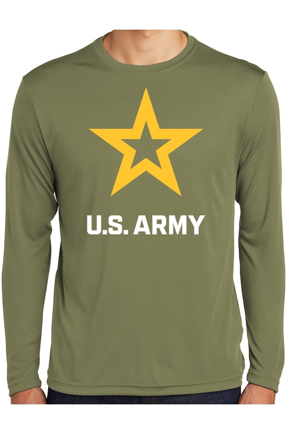 Mens US United States Army Moisture-Wicking Long Sleeve T-shirt, XL Olive Drab