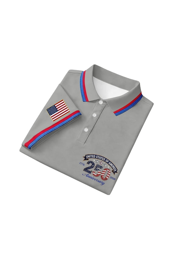 Mens USA 250th Anniversary Retro Short Sleeve Polo Shirts 1776 2026 250 Years of Freedom Flag Patriotic Tshirts