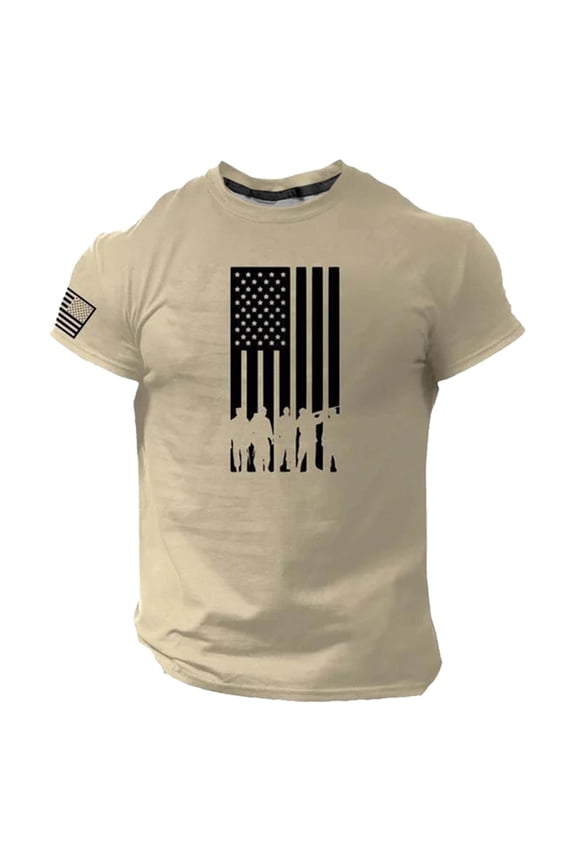 Mens USA 4th of July T Shirt Men's Patriotic Graphic T-Shirt Casual Regular Crewneck Independence Day Tee Top Beige,XL