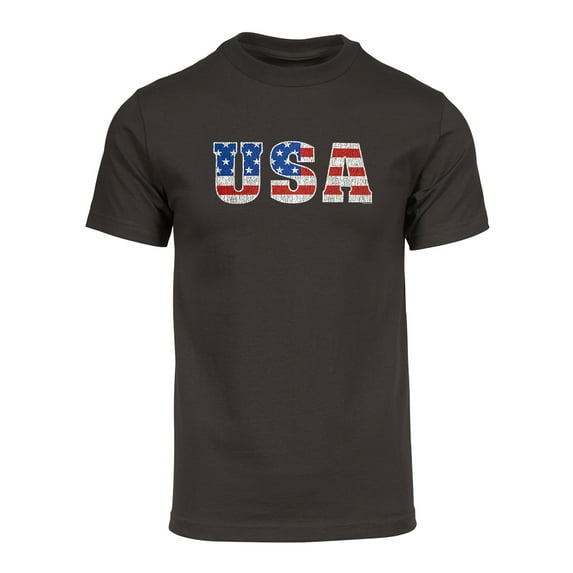Mens USA Flag Font Short-Sleeve T-Shirt - Brown - Medium