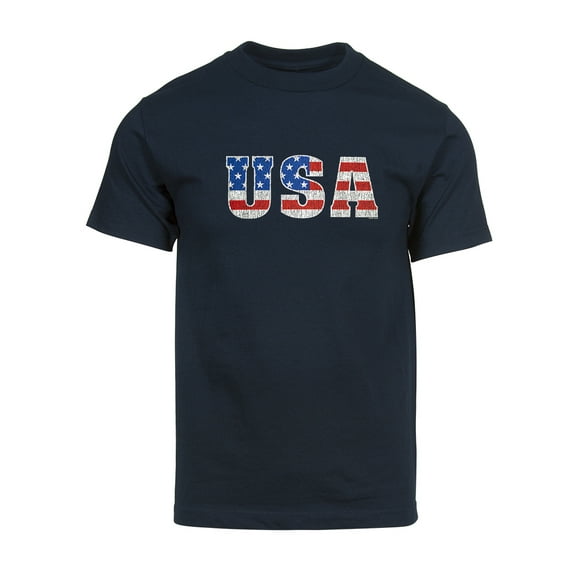 Mens USA Flag Font Short-Sleeve T-Shirt - Navy - Medium