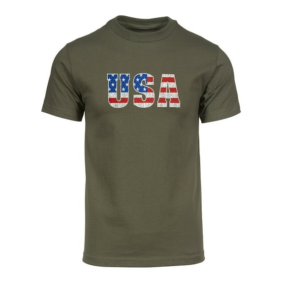 Mens USA Flag Font Short-Sleeve T-Shirt - Olive - 3X-Large