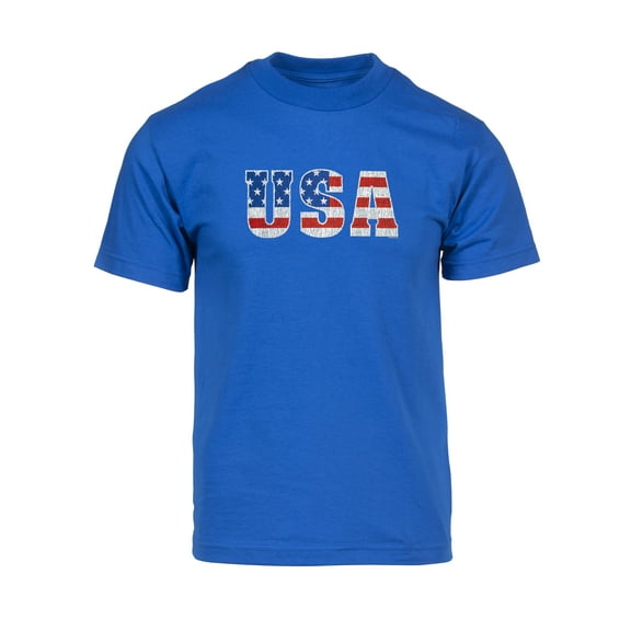Mens USA Flag Font Short-Sleeve T-Shirt - Royal - 2X-Large
