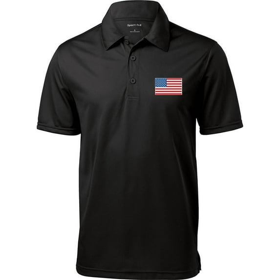 Mens USA Patriotic American Flag (Pocket Print) Polo Shirt - Medium Black