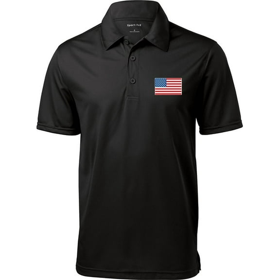 Mens USA Patriotic American Flag (Pocket Print) Polo Shirt - XL Black