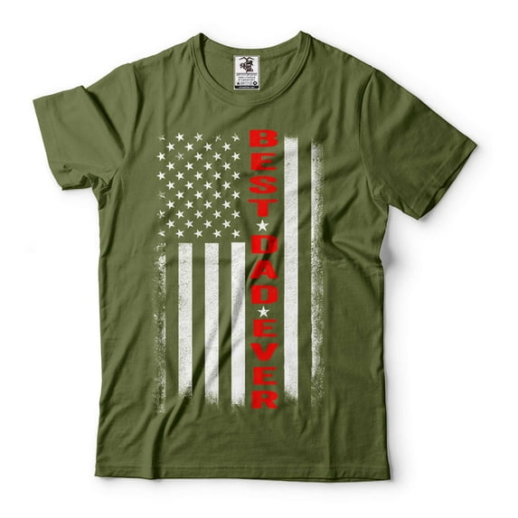 Mens USA Patriotic T-shirt Father's Day Dad T-Shirt Best Dad Ever Flag T-Shirt Dad Birthday Tee (4X-Large Military Green)