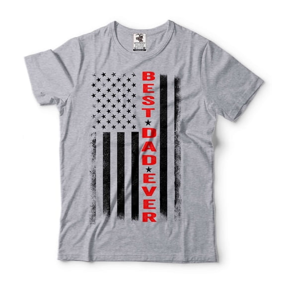 Mens USA Patriotic T-shirt Father's Day Dad T-Shirt Best Dad Ever Flag T-Shirt Dad Birthday Tee (Large Grey)