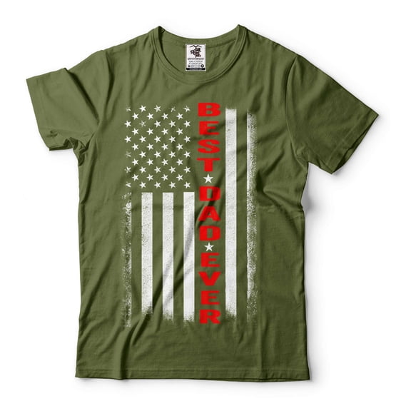 Mens USA Patriotic T-shirt Father's Day Dad T-Shirt Best Dad Ever Flag T-Shirt Dad Birthday Tee (Large Military Green)