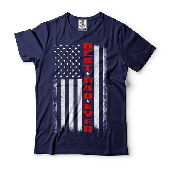 Mens USA Patriotic T-shirt Father's Day Dad T-Shirt Best Dad Ever Flag T-Shirt Dad Birthday Tee (Large Navy Blue)