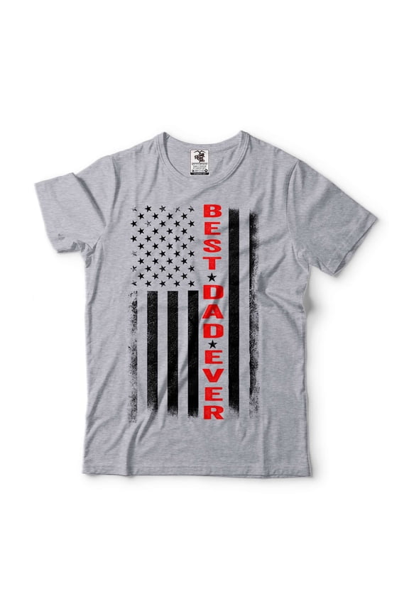 Mens USA Patriotic T-shirt Father's Day Dad T-Shirt Best Dad Ever Flag T-Shirt Dad Birthday Tee (Small Grey)
