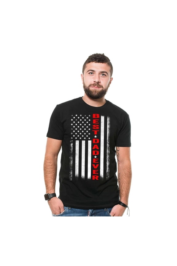 Mens USA Patriotic T-shirt Father's Day Dad T-Shirt Best Dad Ever Flag T-Shirt