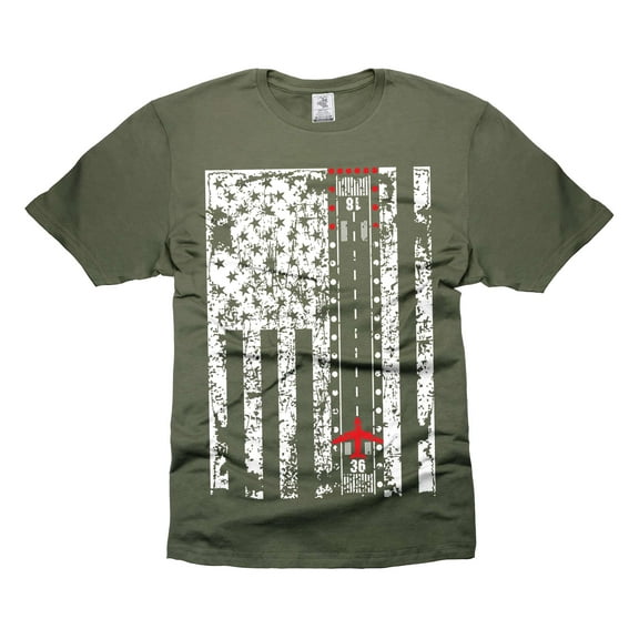 Mens USA Pilot Flag shirt Aviation Flag Tee 4th Of July Shirt Pilot Gifts Airplane Plane Flag Shirts (Large Military Green)