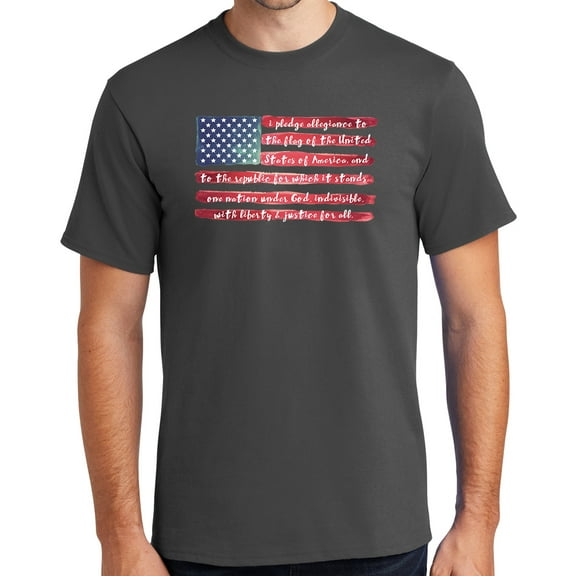 Mens USA Pledge of Allegiance Cotton Tee Shirt, 3XL Charcoal Gray