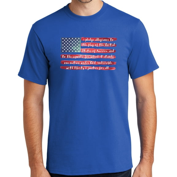 Mens USA Pledge of Allegiance Cotton Tee Shirt, 3XL Royal Blue