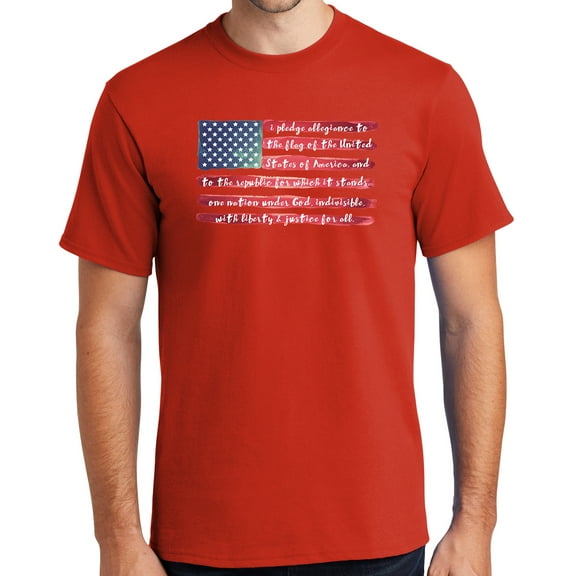 Mens USA Pledge of Allegiance Cotton Tee Shirt, Large Fiery Red