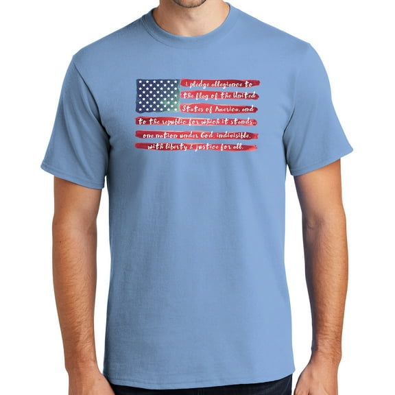 Mens USA Pledge of Allegiance Cotton Tee Shirt, Large Light Blue (TALL SIZE)