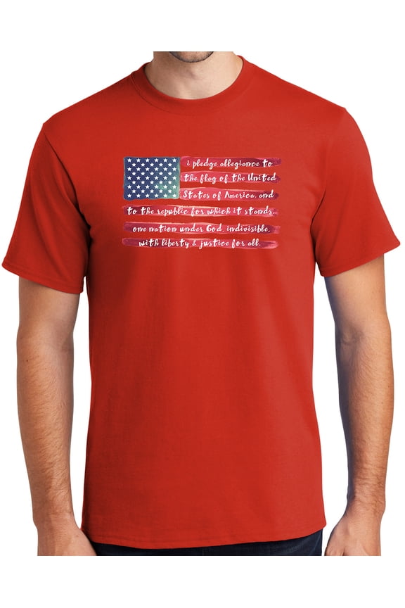 Mens USA Pledge of Allegiance Cotton Tee Shirt, XL Fiery Red