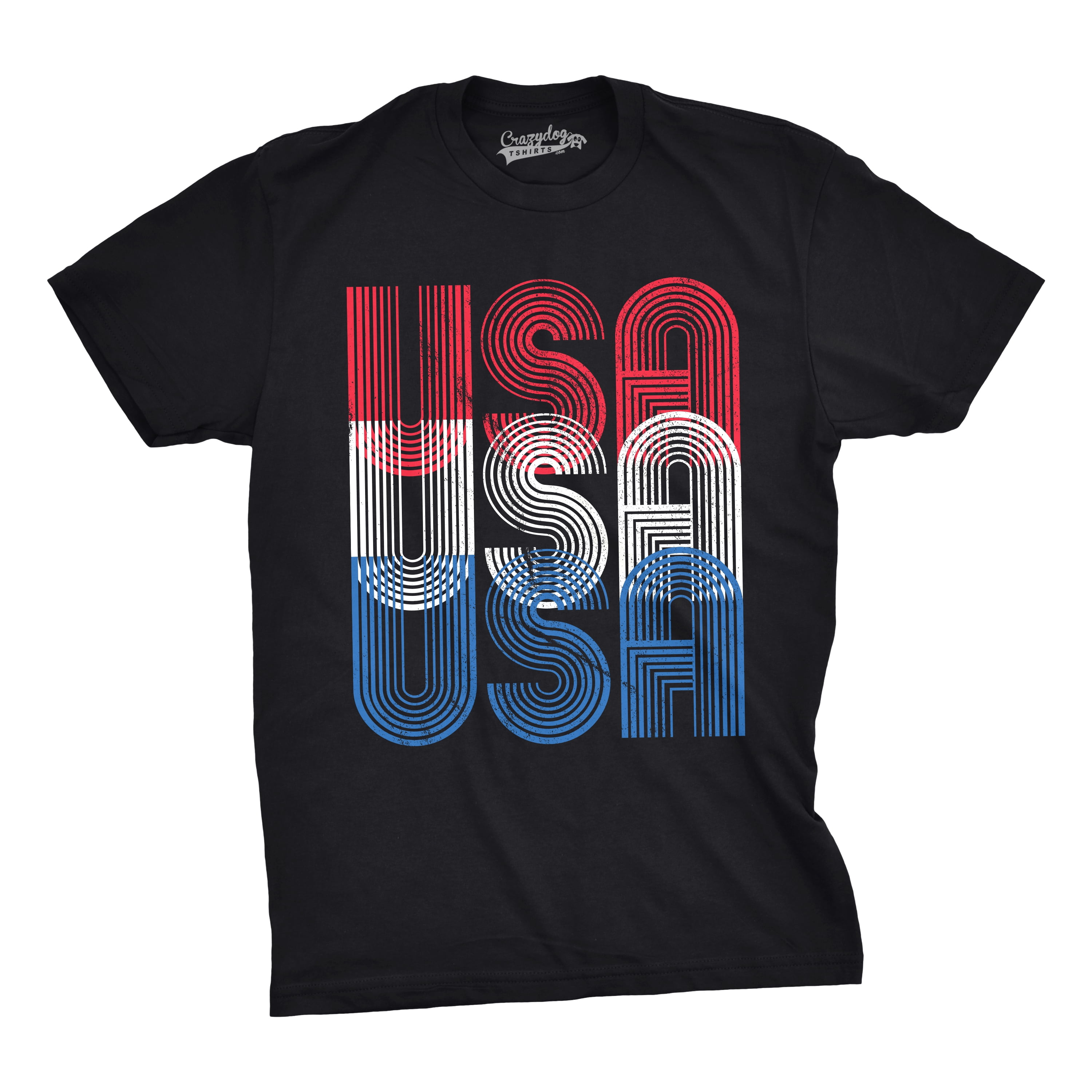 Mens USA USA USA Funny T shirts Red White Blue Retro Designs Cool Graphic T  shirt (Black) - M Graphic Tees