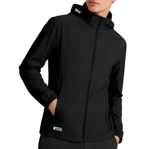 Mens UV Protection Shirts Full Zip Hooded Windbreaker UPF 50+ Lightweight Breathable Jacket with Side Pockets for Hiking Travel