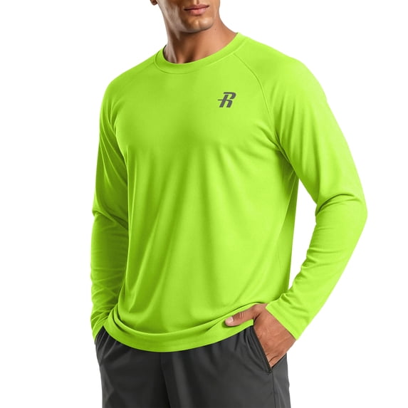 Mens UV Sun Protection Shirts Outdoor Long Sleeve Rash Guard for Fishing Hiking Swimming Running Fluorescent Green M