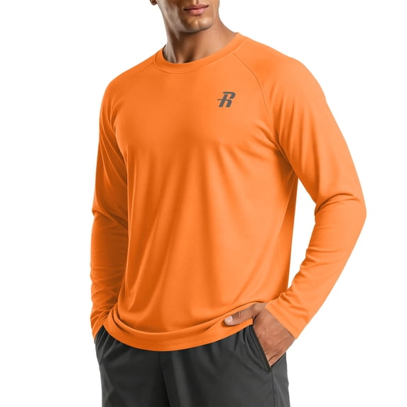Mens UV Sun Protection Shirts Outdoor Long Sleeve Rash Guard for Fishing Hiking Swimming Running Saffron L