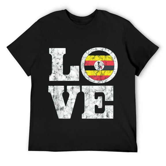 Mens Uganda Love T-Shirt Proud Ugandan Flag Distressed Tee Black