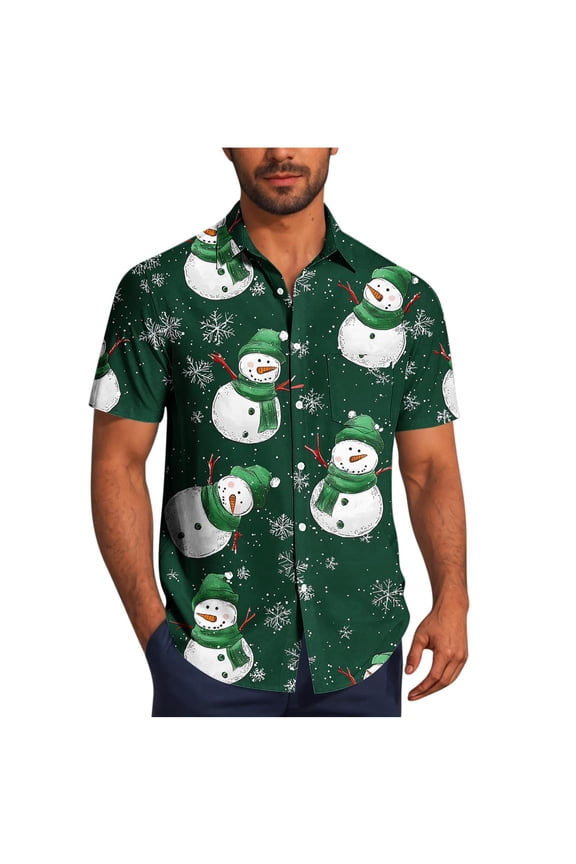 Mens Ugly Christmas Hawaiian Shirts Beach Holiday Short Sleeve Button Down Shirts Xmas Print Tropical Beach Shirt