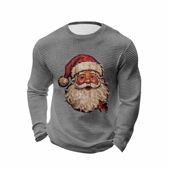 Mens Ugly Christmas Shirts Santa Knit Long Sleeve Thermal Holiday Graphic Mens Festivel Clothing,Grey,M