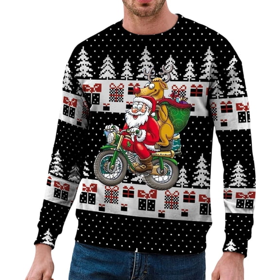 Mens Christmas Sweater Funny Xmas Holiday Sweater for Winter Patterns Loose Long Sleeve Knit Tops