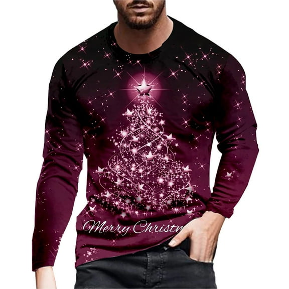 Mens Ugly Christmas Sweater Round Neck Special Christmas Tree Print Long Sleeve Mens Casual Clothing,Purple,M