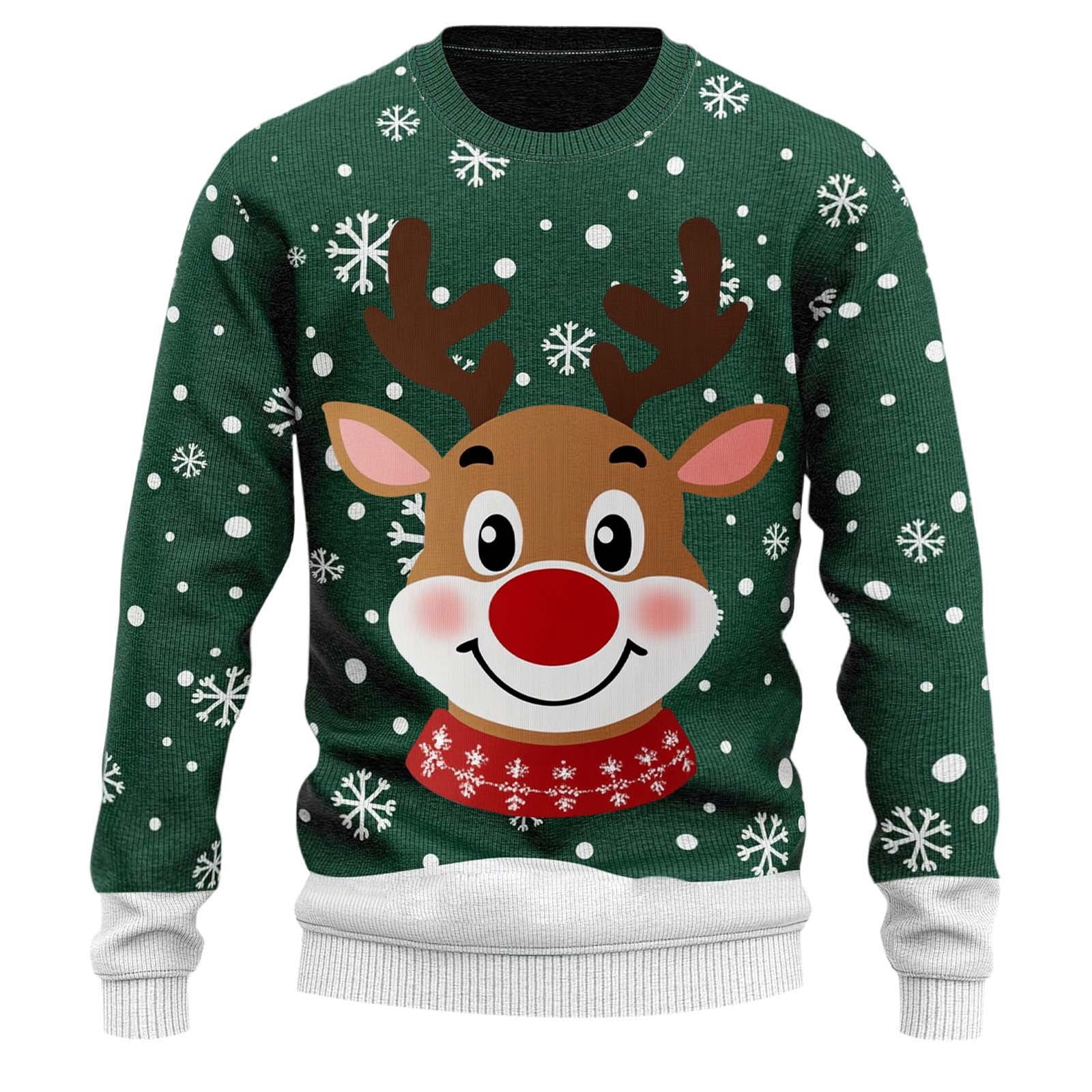 Mens Christmas Sweaters Funny Reindeer Print Long Sleeve Crewneck ...