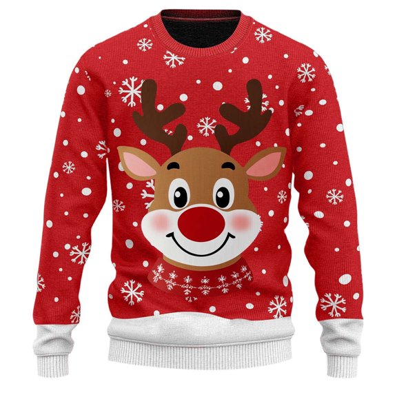 Mens Sweater Funny Reindeer Print Long Sleeve Crewneck Pullover Sweaters Holiday Winter Warm Cozy Xmas Gifts Sweaters for Men
