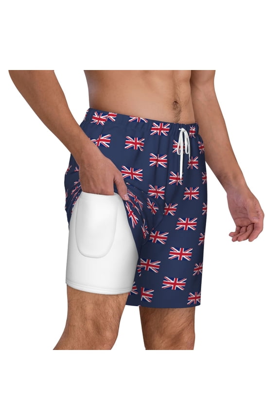 Mens Uk Flag Union Jack Swimming Trunks with Compression Liner Beach Quick Dry Swim Shorts