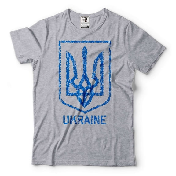 Mens Ukraine Trident Shirt Ukraine Military Green Shirt Ukraine Patriotic Shirt Ukraine Support Tee (Small Grey)
