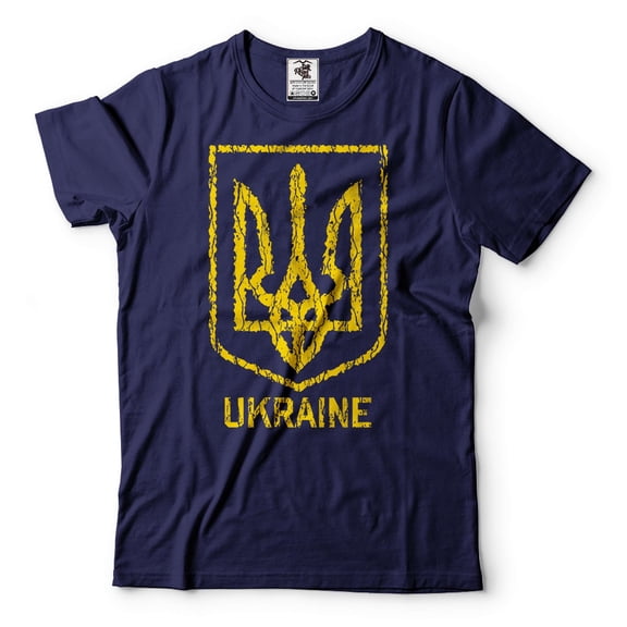 Mens Ukraine Trident Shirt Ukraine Military Green Shirt Ukraine Patriotic Shirt Ukraine Support Tee (Small Navy Blue)