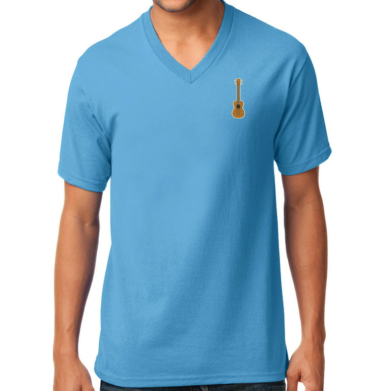 Mens Ukulele V-neck Tee Shirt, 3XL Aqua Blue 