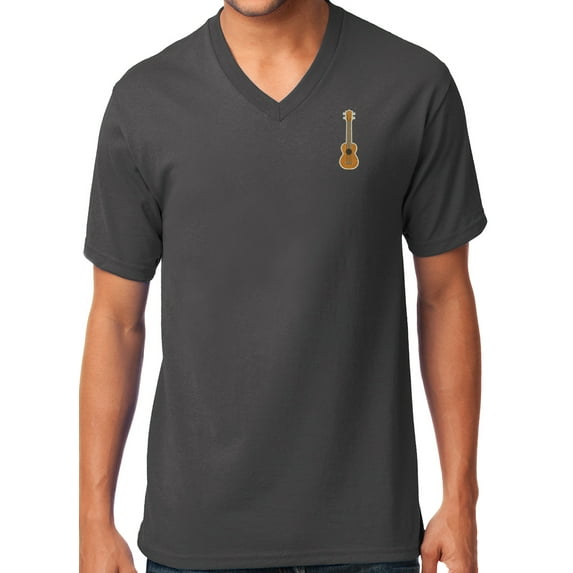 Mens Ukulele V-neck Tee Shirt, Large Charcoal