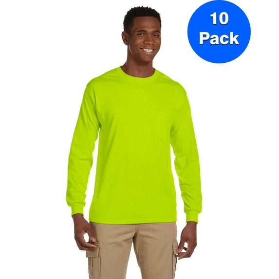 Mens Ultra CottonLong-Sleeve T-Shirt with Pocket 10 Pack