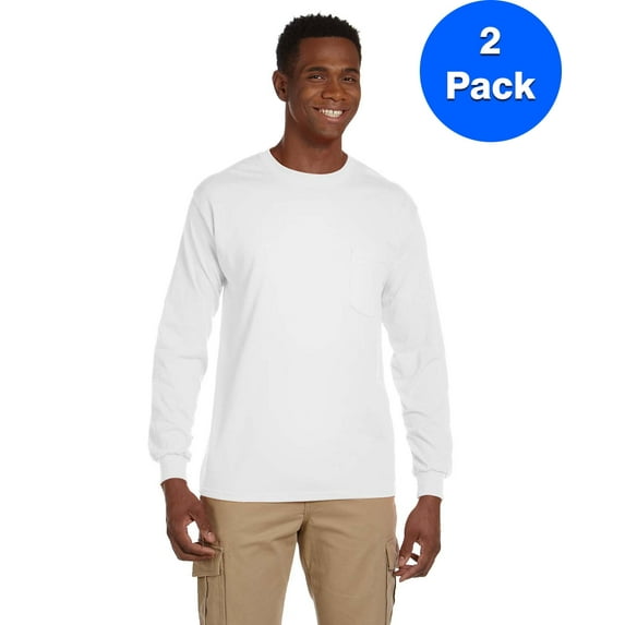 Mens Ultra CottonLong-Sleeve T-Shirt with Pocket 2 Pack