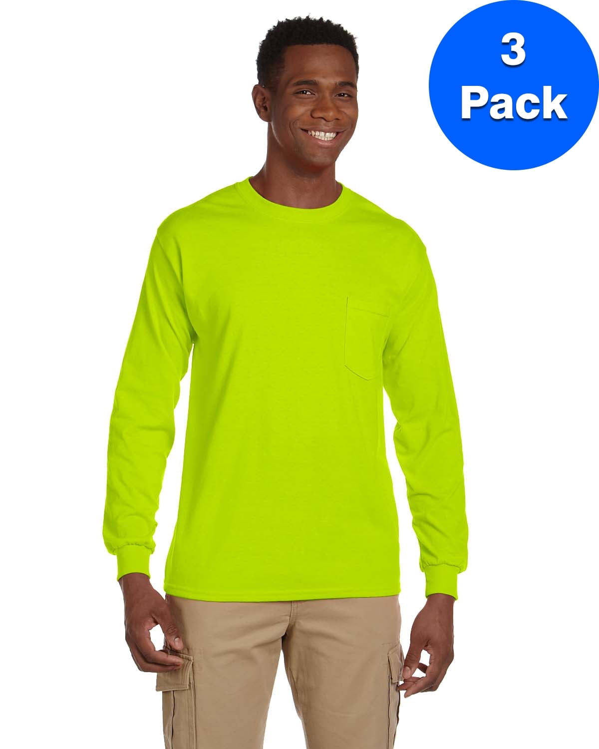 Mens Ultra CottonLong-Sleeve T-Shirt with Pocket 3 Pack - Walmart.com