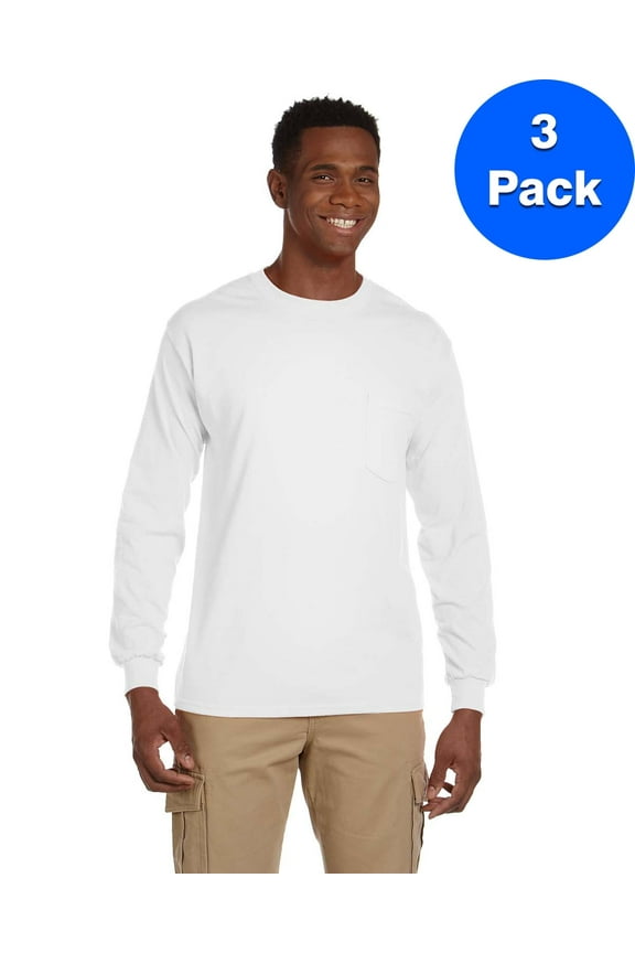 Mens Ultra CottonLong-Sleeve T-Shirt with Pocket 3 Pack
