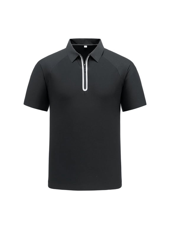 Mens Ultra Soft Bamboo Viscose Zipper Polo Shirt Lightweight Cooling Short Sleeve Casual Collared Golf Shirt Big & Tall Size M-5XL Black-A