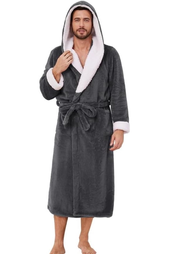 Mens Ultra Soft Plush Bathrobe with Hood, Warm Fleece Robe Pockets Spa Robes for Men Cozy Fluffy Fuzzy