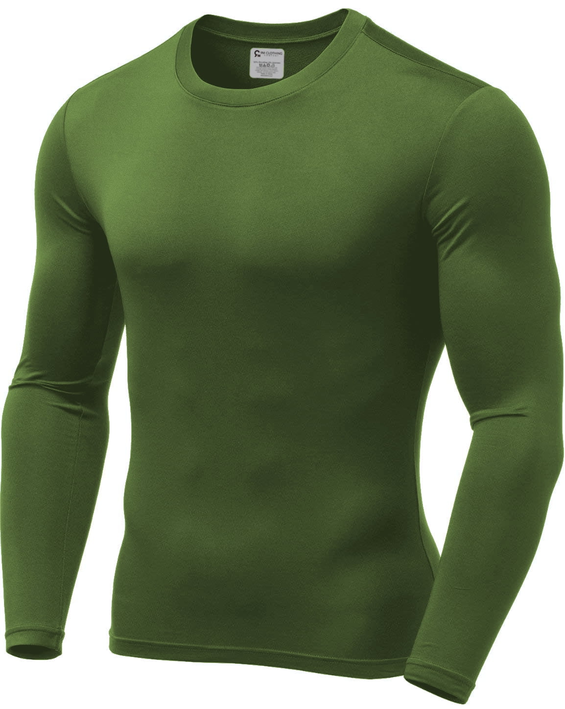 Mens Ultra Soft Thermal Shirt Compression Baselayer Crew Neck Top Fleece Lined Long Sleeve Underwear Army Green 2XL