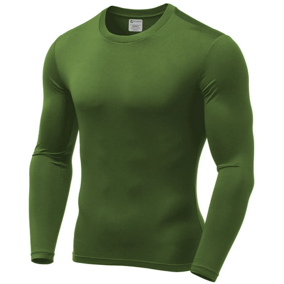 Mens Ultra Soft Thermal Shirt - Compression Baselayer Crew Neck Top - Fleece Lined Long Sleeve Underwear , Army Green, XL