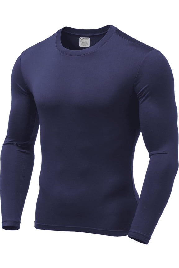 Mens Ultra Soft Thermal Shirt - Compression Baselayer Crew Neck Top - Fleece Lined Long Sleeve Underwear , Navy Blue, Large
