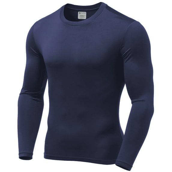 Mens Ultra Soft Thermal Shirt - Compression Baselayer Crew Neck Top - Fleece Lined Long Sleeve Underwear , Navy Blue, Medium